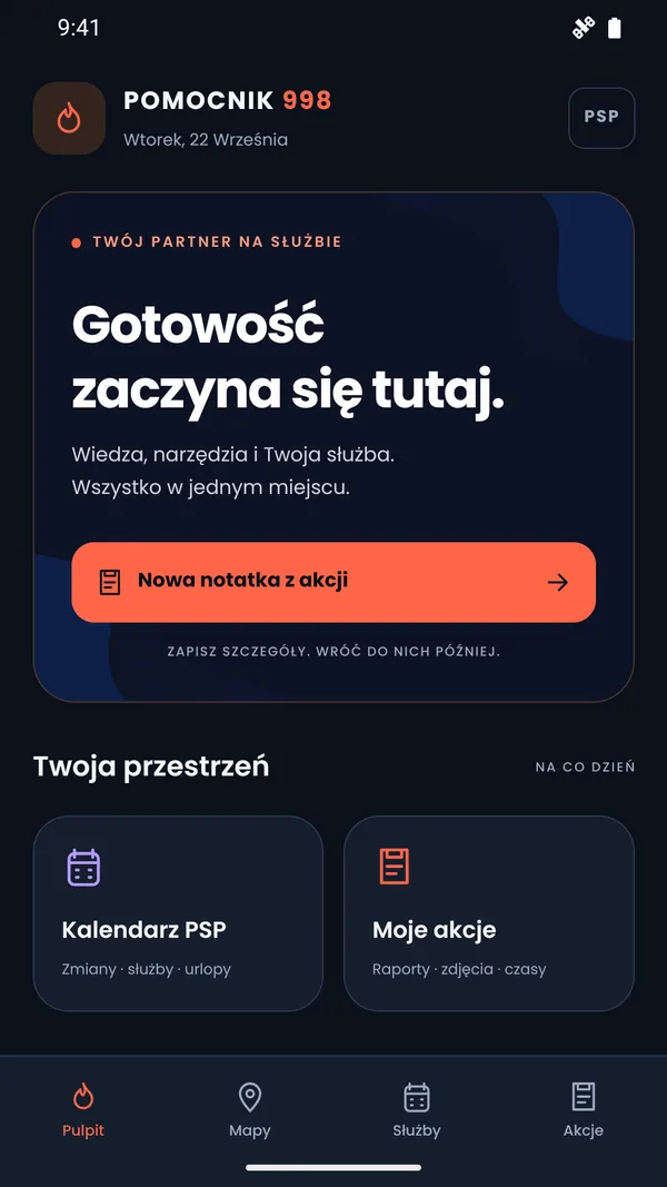 Pulpit Pomocnika 998 z dostępem do kalendarza PSP i notatek z akcji